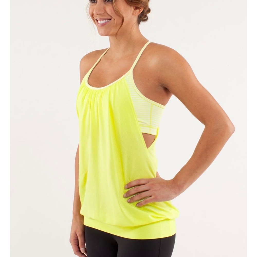 Lululemon No Limits Tank Top Yellow Striped‎ Built In Bra Womens Size 8